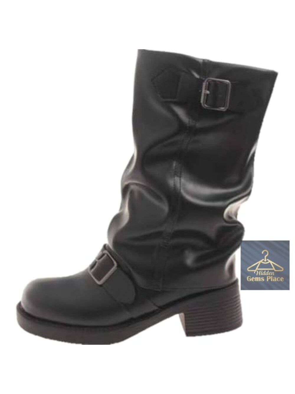 Women's Vintage Western High Heel Pleated Mid Calf Booties